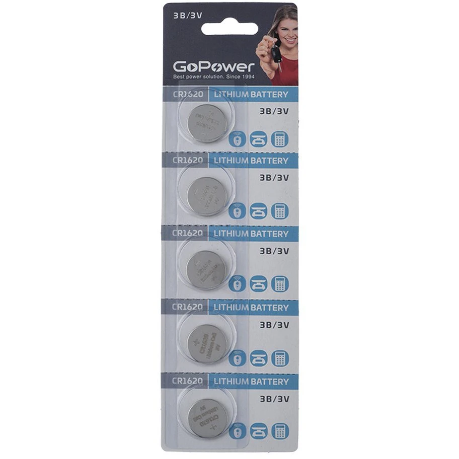 Батарейка GoPower (CR1620, 5 шт.) - 00-00023146