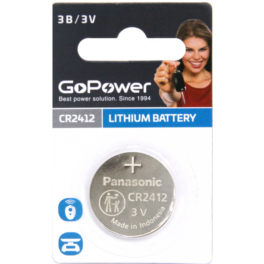 Батарейка GoPower (CR2412, 1 шт.) - 00-00021266