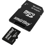 Карта памяти 64Gb MicroSD SmartBuy + SD адаптер (SB64GBSDCCTV)