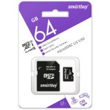 Карта памяти 64Gb MicroSD SmartBuy + SD адаптер (SB64GBSDCCTV)