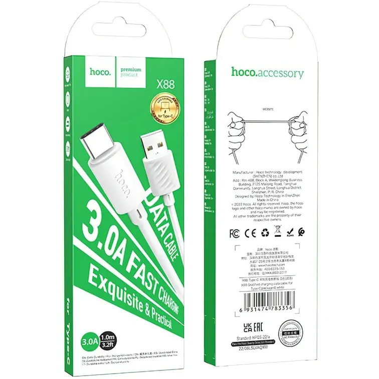 Кабель USB - USB Type-C, 1м, HOCO X88 White (HC-83356) - 6931474783356 - фото 2
