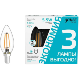 Филаментная лампочка Gauss 1031126T (5.5 Вт, E14) 3 шт.
