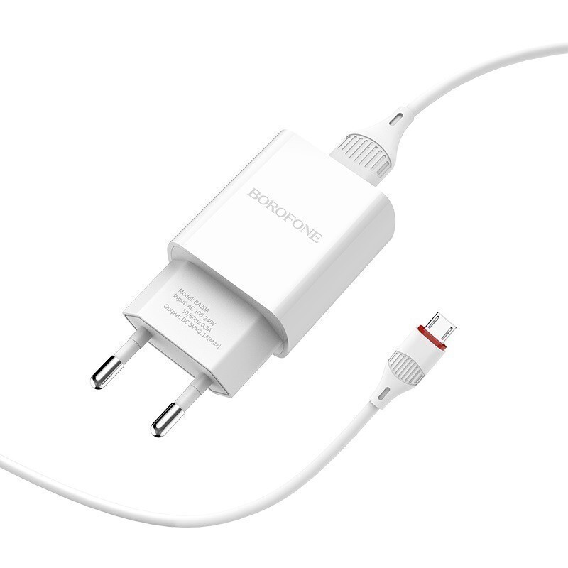 Сетевое зарядное устройство Borofone BA20A Sharp White + MicroUSB Cable - 6931474700735