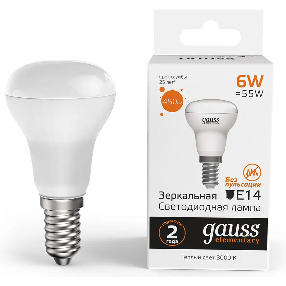 Светодиодная лампочка Gauss Elementary 3000K (6 Вт, E14) - 63116 - фото 2