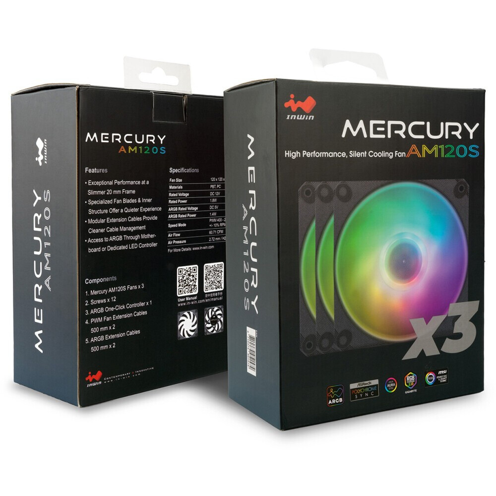 Вентилятор для корпуса InWin Mercury AM120S + RGB модуль (Triple pack) - 6178903 - фото 6