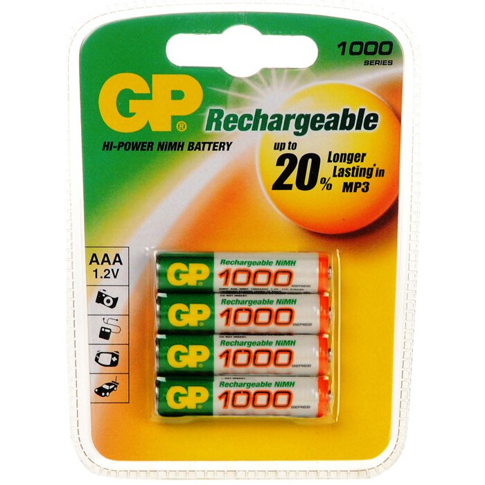 Аккумулятор GP (AAA, NiMH, 1000mAh, 4 шт)