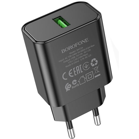Сетевое зарядное устройство Borofone BA72A Black - 6974443388541 - фото 2