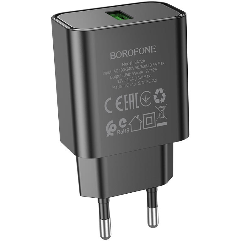 Сетевое зарядное устройство Borofone BA72A Black - 6974443388541 - фото 3