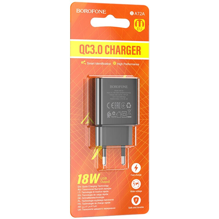 Сетевое зарядное устройство Borofone BA72A Black - 6974443388541 - фото 4
