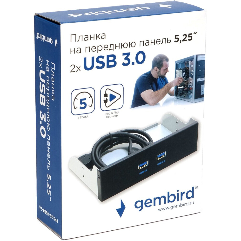 Передняя панель портов Gembird FP5.25-USB3-2A - фото 6