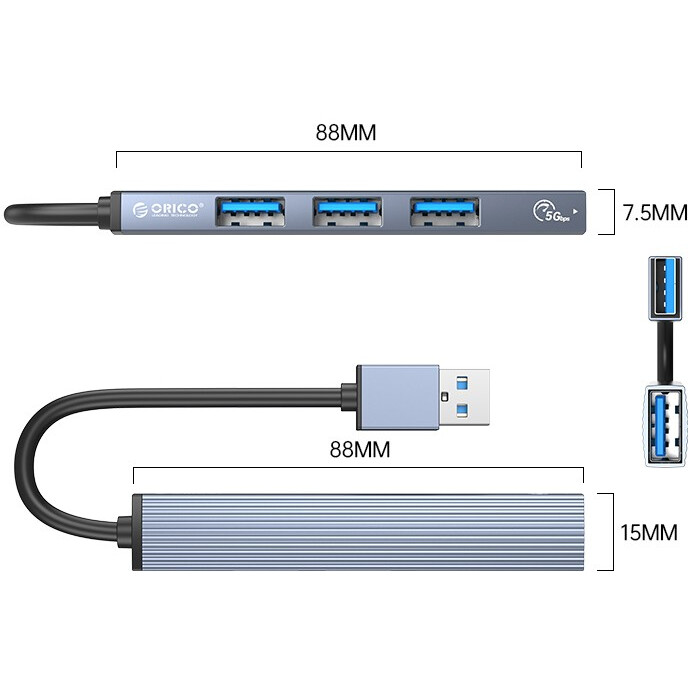 USB-концентратор Orico AH-A13-GY-BP Grey - фото 2
