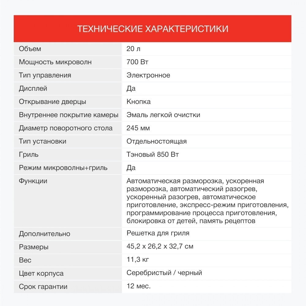 Микроволновая печь Starwind SMW3120 - фото 6