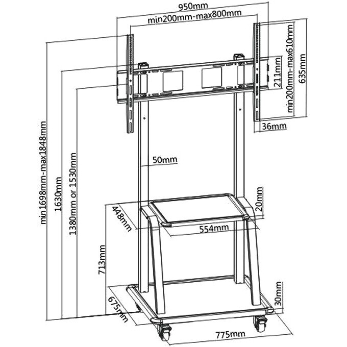 Мобильная стойка окоф. Мобильная стойка для панели 37"-100" Fix ttl06-610tw до 100 кг. (Black).