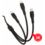 Кабель USB - microUSB/USB Type-C/Lightning, 1м, GoPower 00-00022795