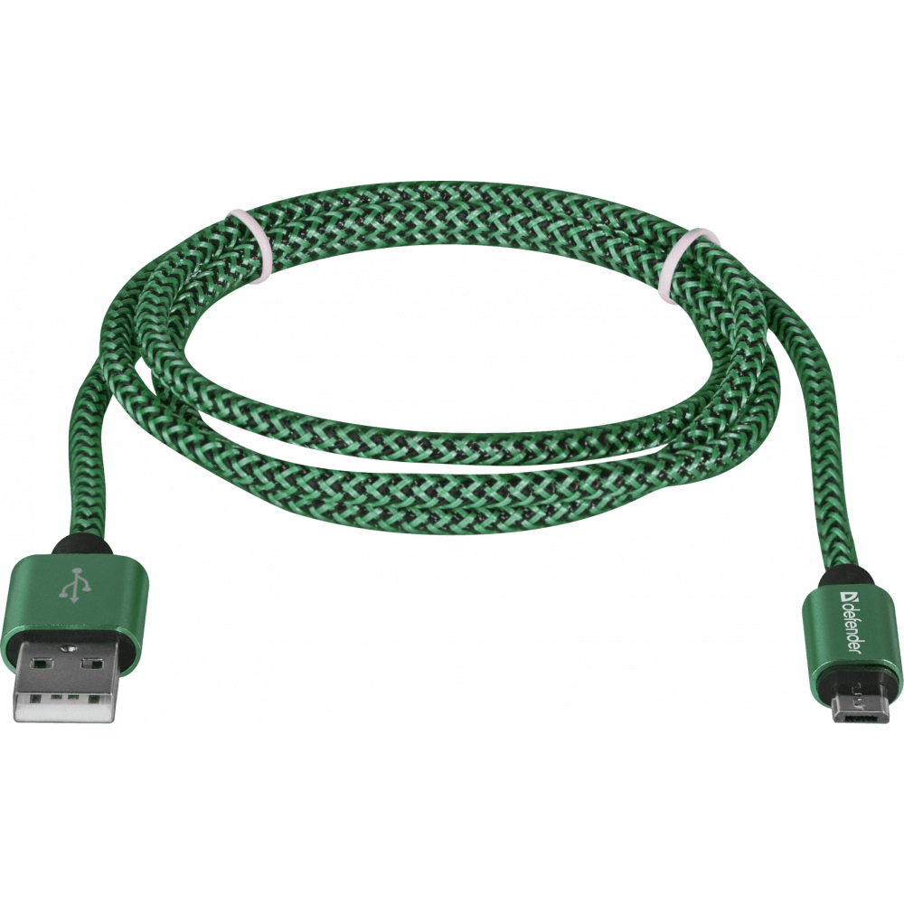 Кабель USB A (M) - microUSB B (M), 1м, Defender USB08-03T Green - 87804 - фото 2