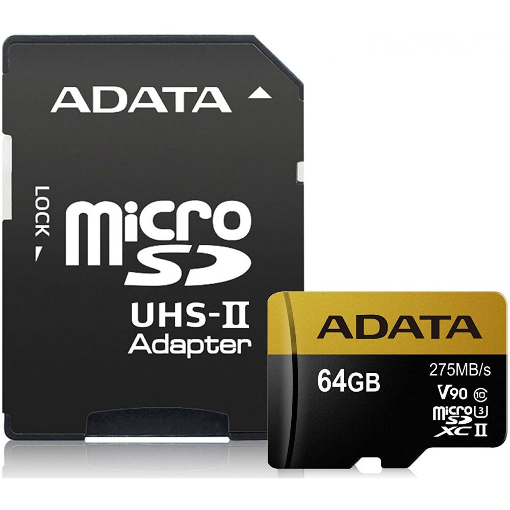 Карта памяти 64Gb MicroSD ADATA Premier + SD адаптер  (AUSDX64GUII3CL10-CA1)