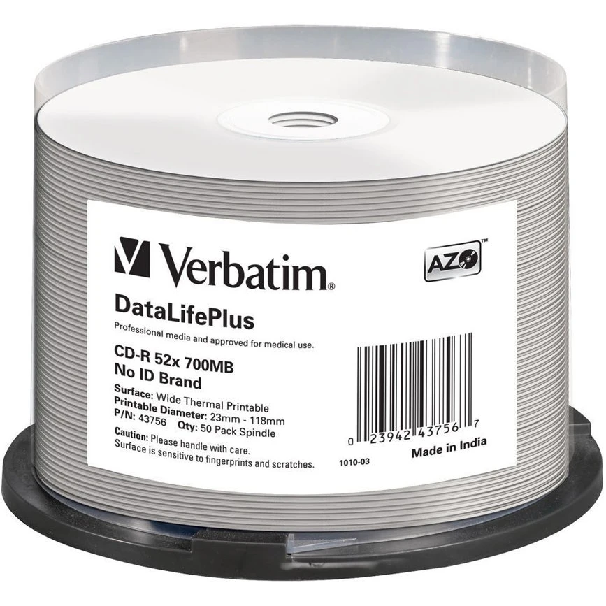 Диск CD-R Verbatim 700Mb 52x Cake Box Printable (50 шт.) - 43756