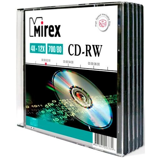 Диск CD-RW Mirex 700Mb 12x Slim Case (5 шт.) (202325)