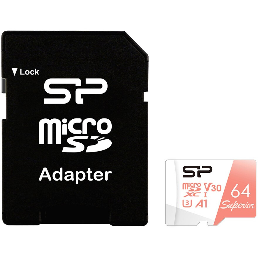 Карта памяти 64Gb MicroSD Silicon Power Superior + SD адаптер (SP064GBSTXDV3V20SP)