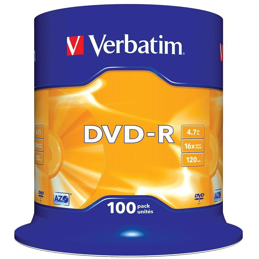 Диск DVD-R Verbatim 4.7Gb 16x Cake Box (100 шт.) (43549)