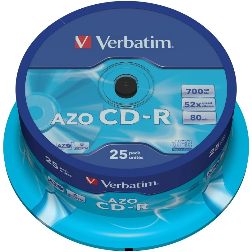 Диск CD-R Verbatim 700MB 52x AZO Crystal Cake Box (25 шт.) - 43352
