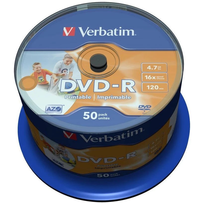 Диск DVD+R Verbatim 4.7Gb 16x Cake Box Printable (50 шт.) (43533)
