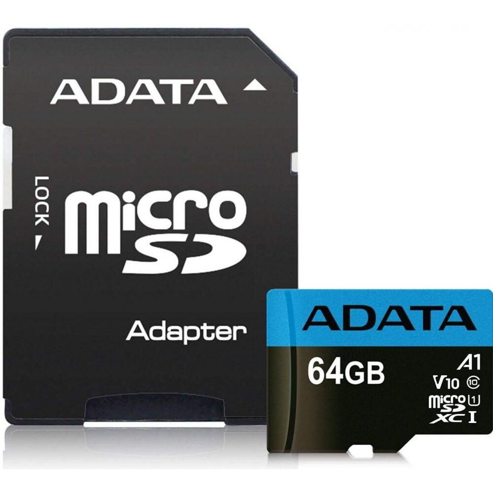 Карта памяти 64GB MicroSD ADATA Premier + SD адаптер (AUSDX64GUICL10A1-RA1)