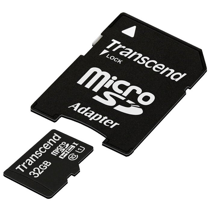 Карта памяти 32Gb MicroSD Transcend + SD адаптер (TS32GUSDU1)