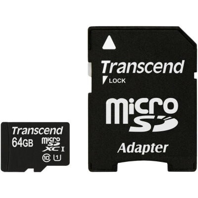 Карта памяти 64GB MicroSD Transcend + SD адаптер (TS64GUSDU1)