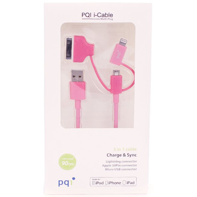 Кабель USB - microUSB/Lightning/30-pin, 0.9м, PQI PQI-iCABLE-MULTIPLUG-PK - 6PCN-008R0013A