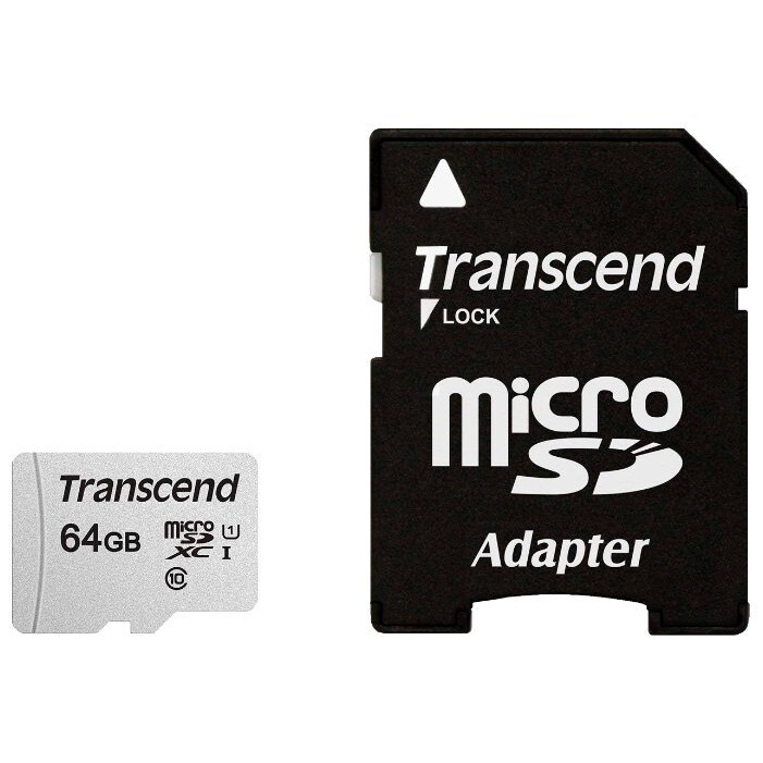 Карта памяти 64GB MicroSD Transcend + SD адаптер (TS64GUSD300S-A)