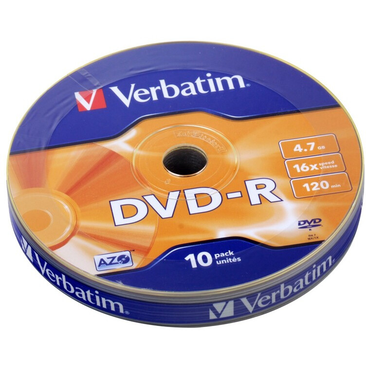 Диск DVD-R Verbatim 4.7GB 16x AZO matt silver (10 шт.) (43729)