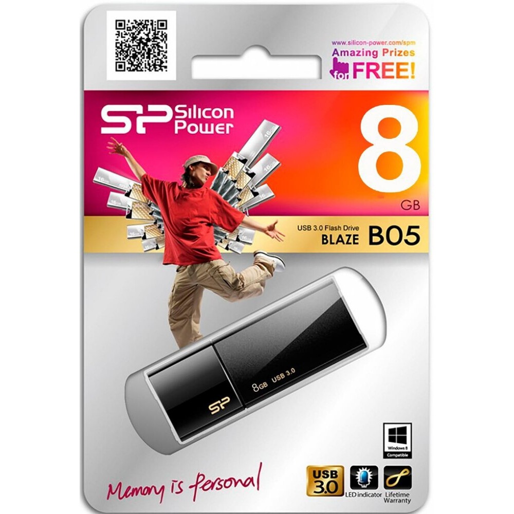 USB Flash накопитель 8GB Silicon Power Blaze B05 Black (SP008GBUF3B05V1K) - фото 2
