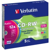 Диск CD-RW Verbatim 700Mb 10x Colour Slim Case (5 шт.) (43167)
