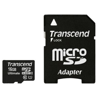 Карта памяти 16GB MicroSD Transcend + SD адаптер (TS16GUSDHC10U1)