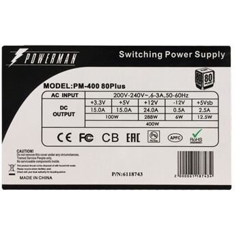 Блок питания 400W PowerMan PM-400ATX 80Plus OEM - 6118743 - фото 4