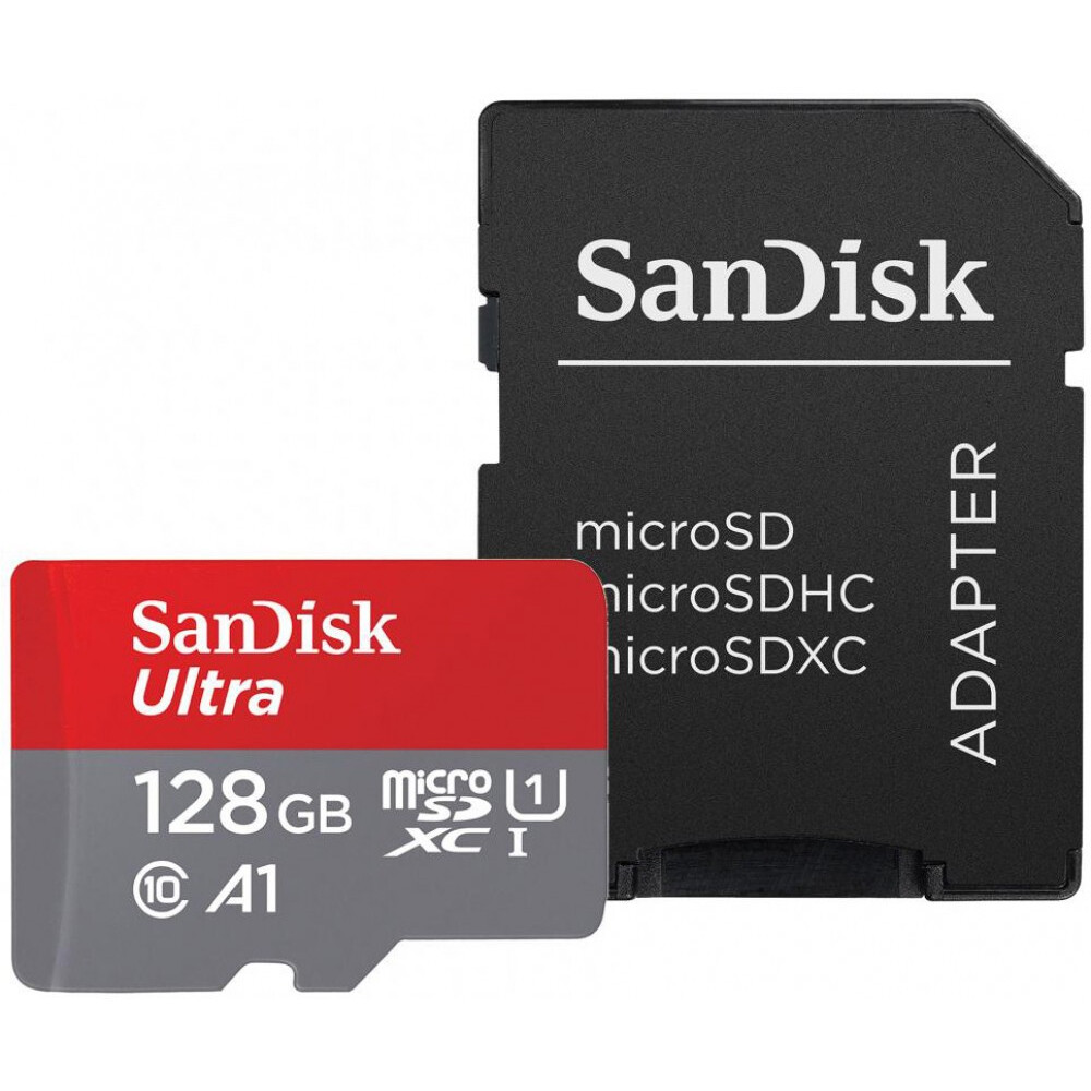 Карта памяти 128GB MicroSD SanDisk Ultra + SD адаптер (SDSQUAR-128G-GN6MA)