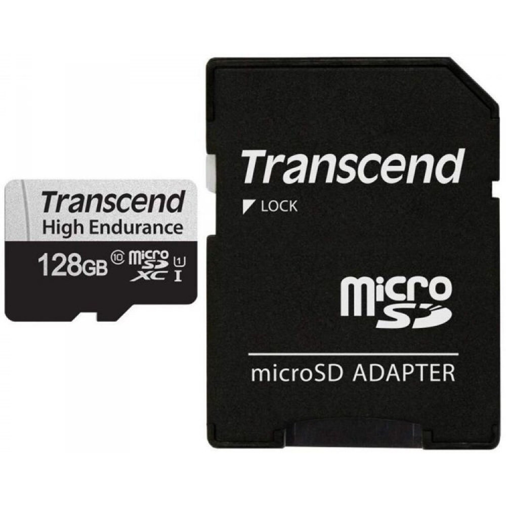 Карта памяти 128GB MicroSD Transcend 350V + SD адаптер (TS128GUSD350V)