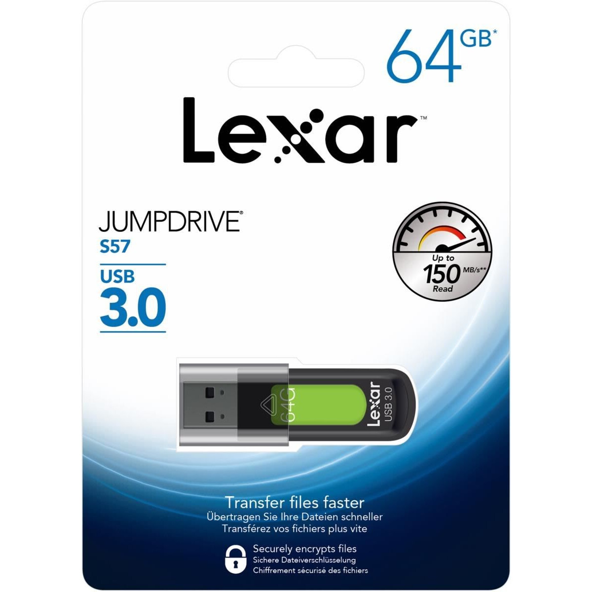 USB Flash накопитель 64GB Lexar JumpDrive S57 Black/Green - LJDS57-64GABGN - фото 3