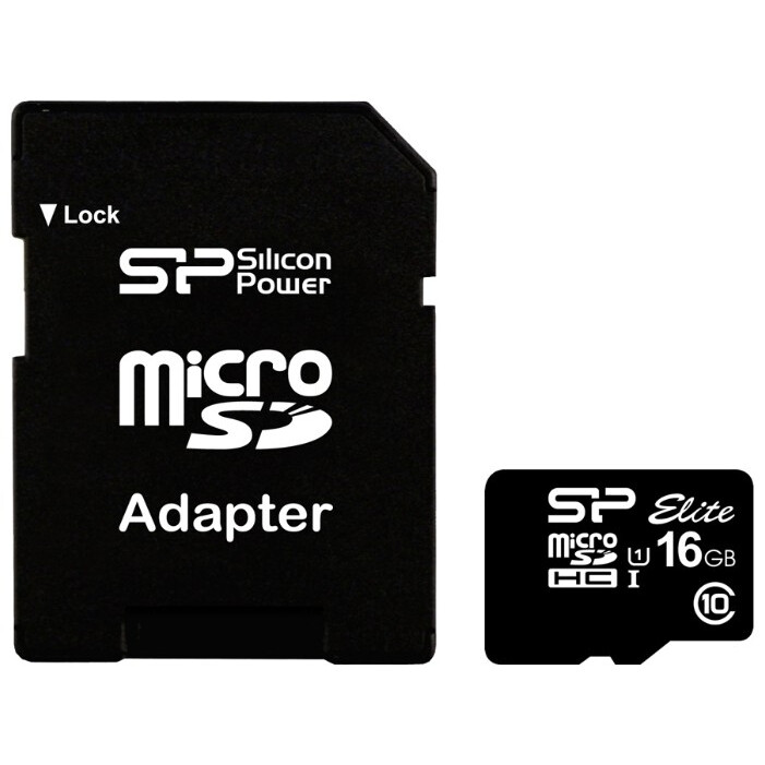 Карта памяти 16Gb MicroSD Silicon Power Elite + SD адаптер (SP016GBSTHBU1V10SP)