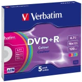 Диск DVD+R Verbatim 4.7Gb 16x Color Slim (5шт) (43556)