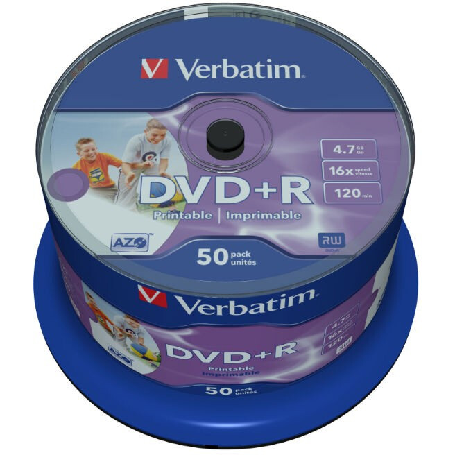 Диск DVD+R Verbatim 4.7GB 16x Cake Box Printable (50 шт.)
