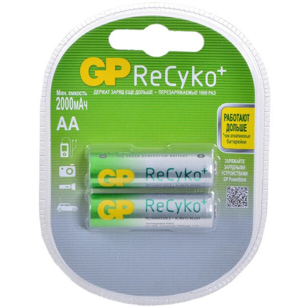 Аккумулятор GP ReCyko+ (AA, NiMH, 2000mAh, 2 шт) - 210AAHCB-2CR2