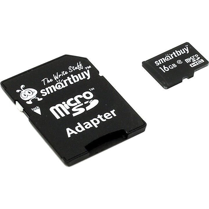 Карта памяти 16GB MicroSD SmartBuy + SD адаптер (SB16GBSDCL10-01)