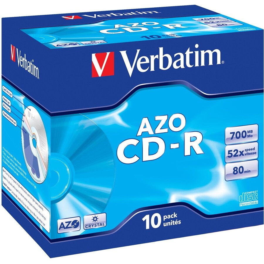 Диск CD-R Verbatim 700MB 52x AZO Crystal Jewel Case (10 шт.)