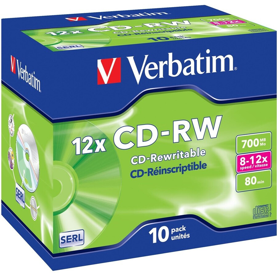 Диск CD-RW Verbatim 700Mb 12x Jewel Case (10 шт.) - 43148