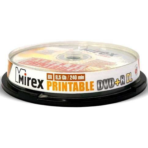 Диск DVD+R Mirex 8.5Gb DL 8x Cake Box Printable (10 шт.) (204268)