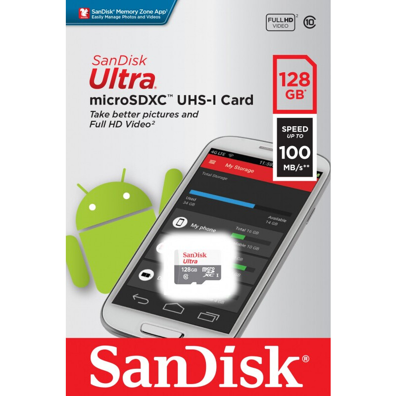 Карта памяти 128Gb MicroSD SanDisk Ultra (SDSQUNR-128G-GN6MN)