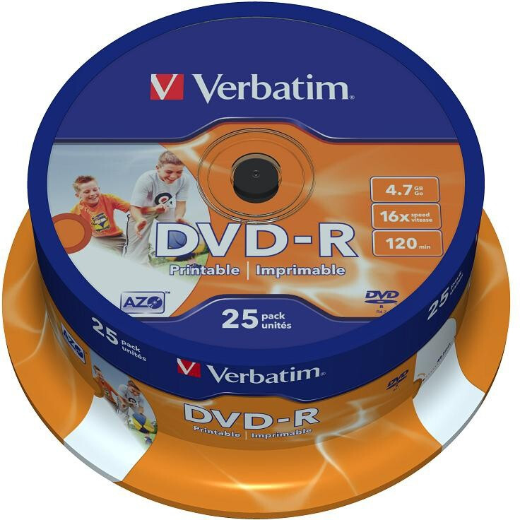 Диск DVD-R Verbatim 4.7GB 16x Cake Box Printable (25 шт.)