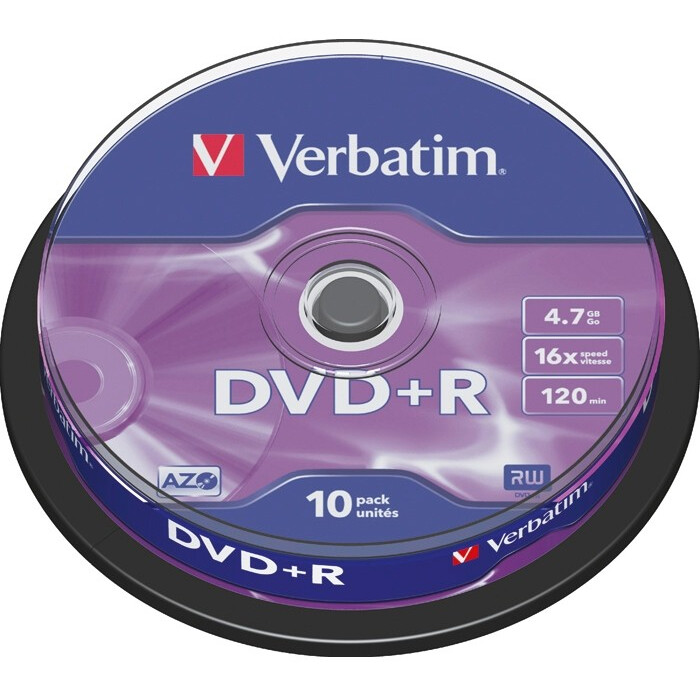 Диск DVD+R Verbatim 4.7GB 16x Cake Box (10 шт.)